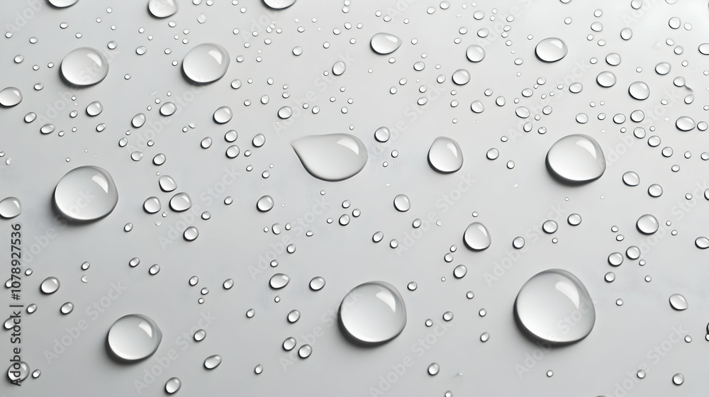 Macro Photography of Water Droplets on a Smooth, Gray Surface, Showing Their Spherical Shape and Transparency Macro Photography of Water Droplets on a Smooth, Gray Surface, Showing Their Spherical Shape and Transparency