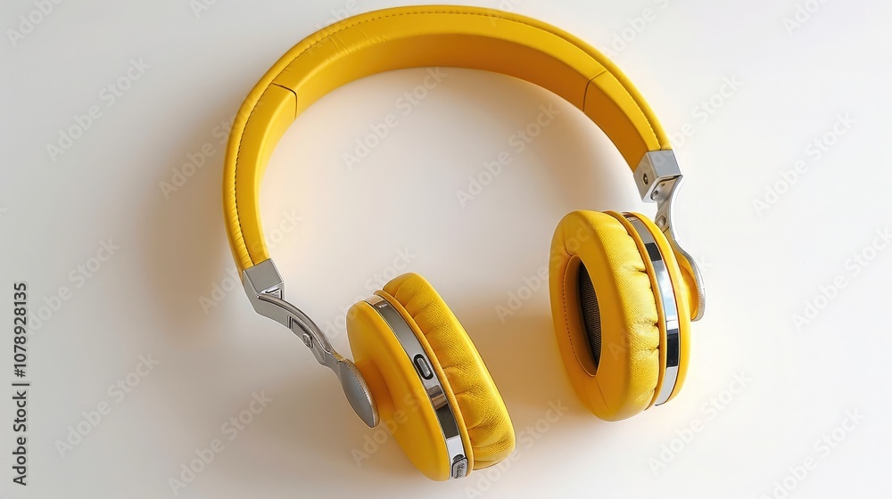 Bright Yellow Headphones with Soft Earpads on a Clean White Surface Bright Yellow Headphones with Soft Earpads on a Clean White Surface