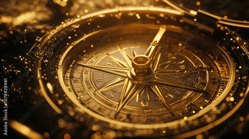 Fototapeta premium Golden compass pointing to wealth and finance