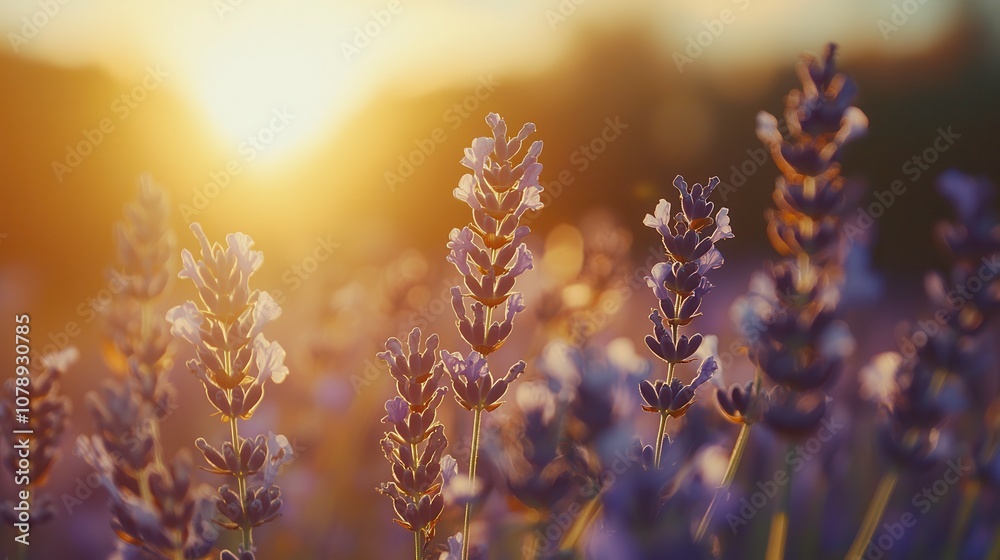 Beautiful Lavender Field at Sunset with Warm Glowing Light Creating a Serene and Tranquil Atmosphere in Nature's Splendor Beautiful Lavender Field at Sunset with Warm Glowing Light Creating a Serene and Tranquil Atmosphere in Nature's Splendor