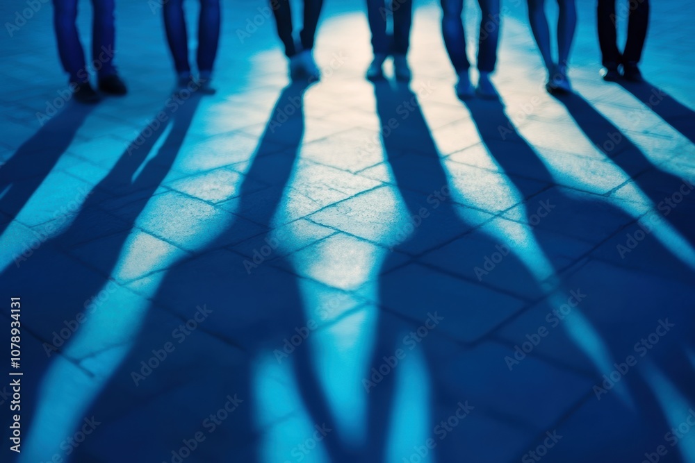 Obraz premium shadows of business people standing together, unity, teamwork, collaboration concept