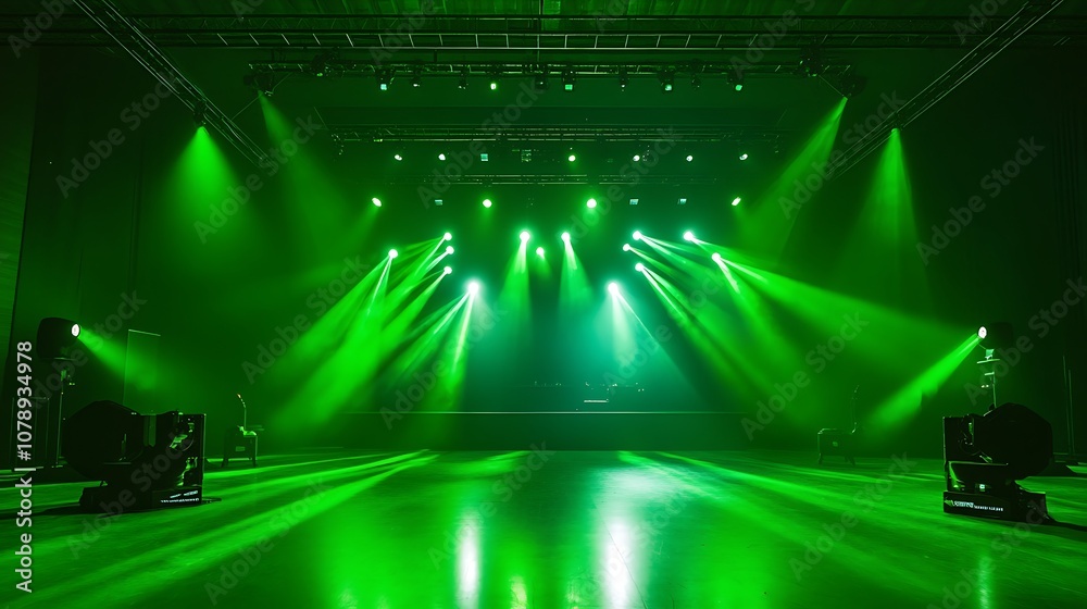 LED green screen on a stage with vibrant lighting setup for live production events
