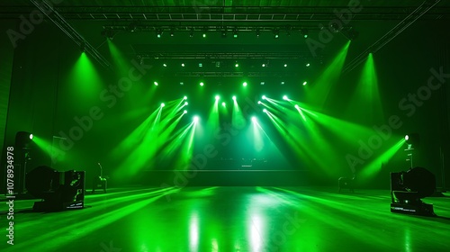 LED green screen on a stage with vibrant lighting setup for live production events