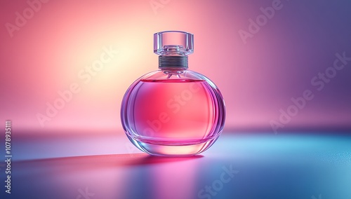 A bottle of perfume is sitting on a table