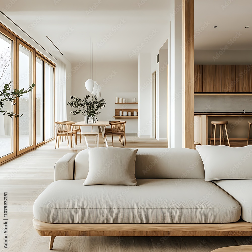 Fototapeta premium Beautiful Modern Living room Interior with furniture's ,mockup frame , posters, wall -3d Rendering