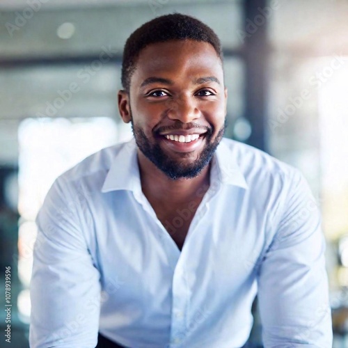 portrait of smiling african american businessman in modern office