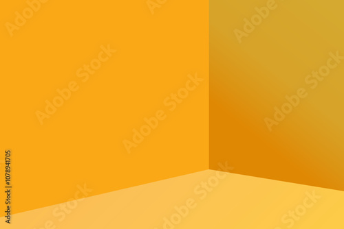 3d yellow room corner background, Empty interior wall and floor studio, Abstract minimal background showroom for display product, vector illustration