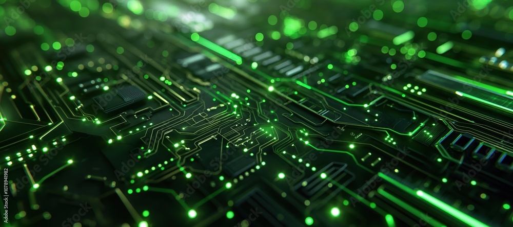 Obraz premium green cyber digital computer network electronic frame background 10