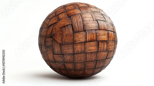 A woven wooden sphere showcasing intricate craftsmanship.