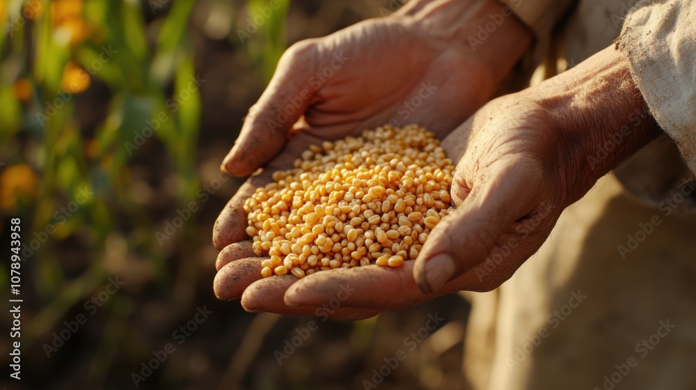 Farmer's hands holding whole spelt grain with soil in the background. Generative ai Farmer's hands holding whole spelt grain with soil in the background. Generative ai