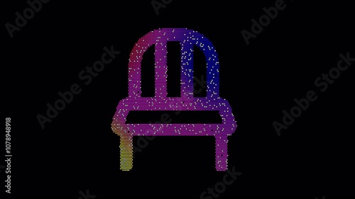 Icon chair is made up of LED square shapes that shimmer and flicker. There are black dead diodes. In-Out looped. Alpha BW at the end