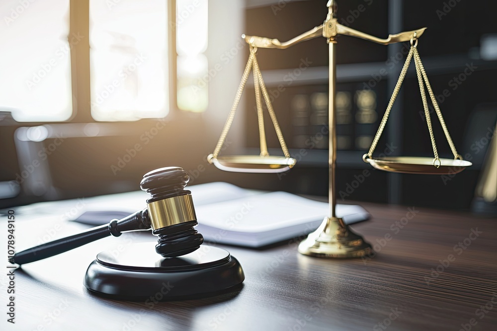 Gavel and scales of justice on a wooden desk, symbolizing law and legal matters. Gavel and scales of justice on a wooden desk, symbolizing law and legal matters.