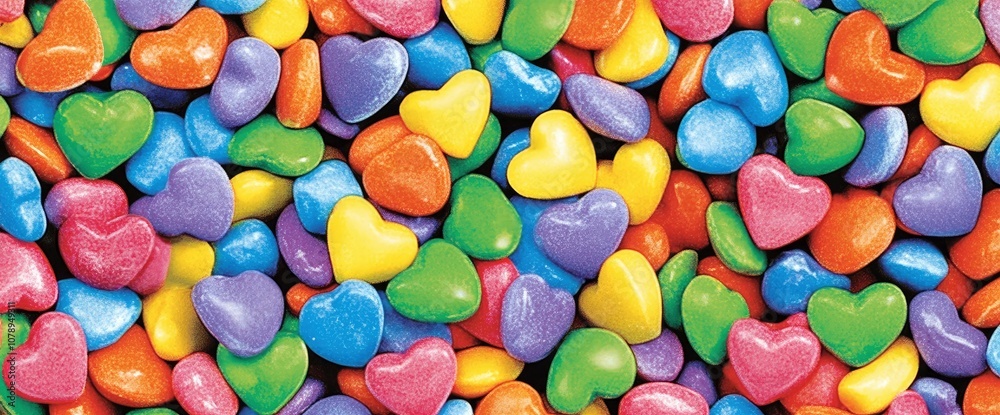 Colorful Heart-Shaped Candy Background Colorful Heart-Shaped Candy Background