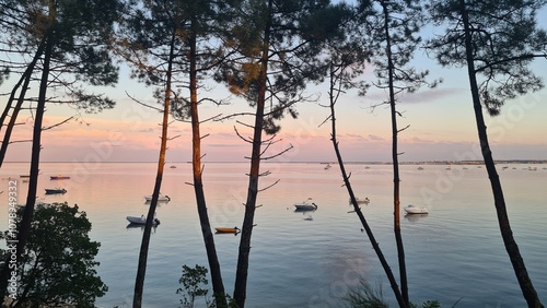 Coucher de soleil rosé sur le bassin d'Arcachon