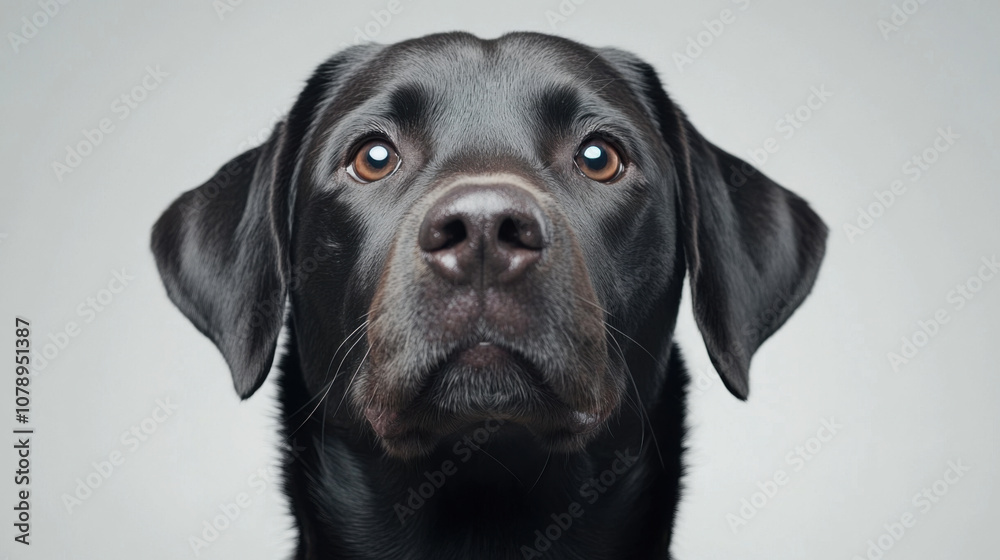 Animal front and look straight, black dog with friendly expression looking straight ahead, showcasing its soulful eyes and shiny coat. This captures essence of canine loyalty and warmth Animal front and look straight, black dog with friendly expression looking straight ahead, showcasing its soulful eyes and shiny coat. This captures essence of canine loyalty and warmth