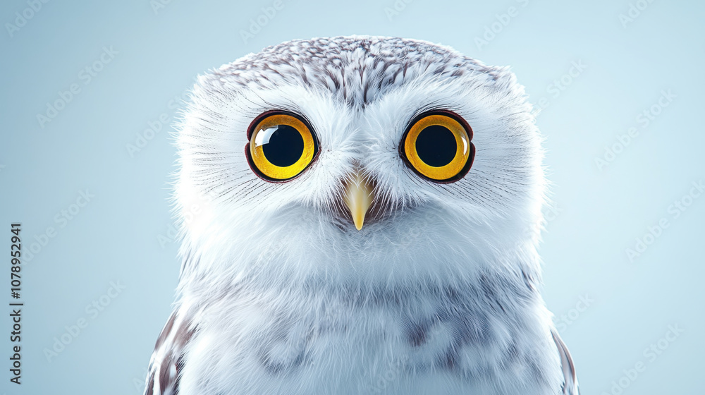 Obraz premium Animal front and look straight, Owl staring directly at viewer with wide eyes, showcasing its unique features and captivating expression. stunning representation of nature beauty