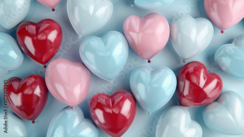 Red and blue hearts balloon background