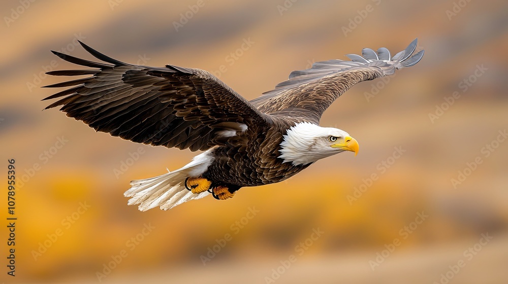 Fototapeta premium Bald Eagle Soaring Over Majestic Mountain Range