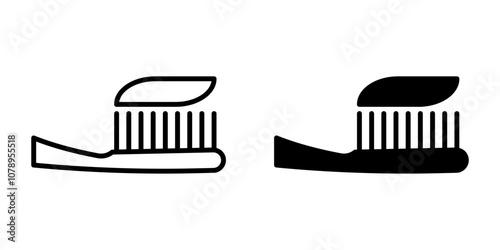 Toothbrush with toothpaste Icon set. Symbol isolated white background. vector illustration. color editable.