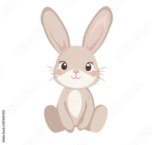 A cute cartoon rabbit sitting on its hind legs with large ears and a friendly expression in a simple, colorful style that appeals to children and adults alike