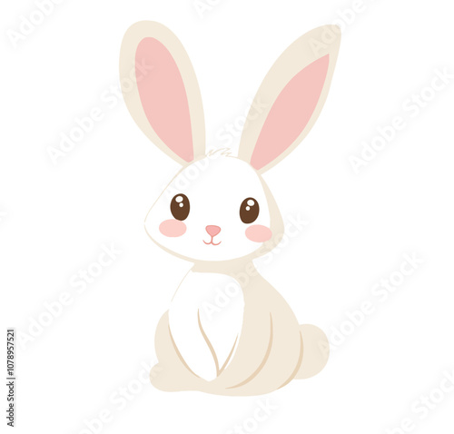 Adorable cartoon rabbit sitting calmly with a friendly expression in a bright and cheerful design perfect for children's illustrations or springtime decor