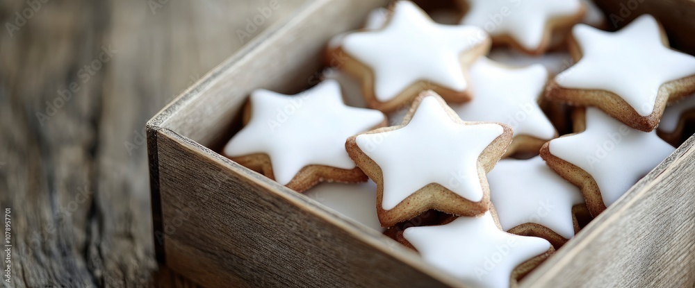 Naklejka premium Star-Shaped Cookies in Wooden Box