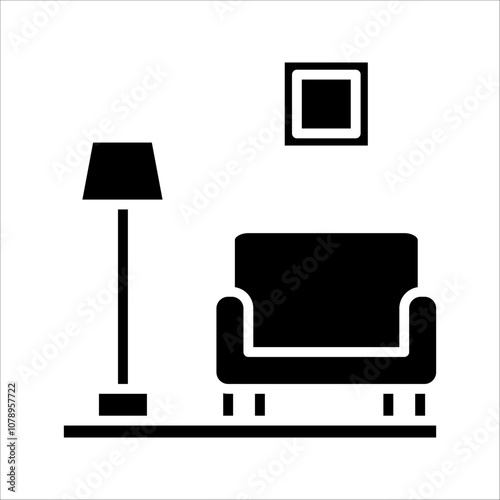 Interior design, minimalism living room, set of furniture, tidy apartment, vector mono line icon collection