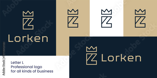 Abstract L Logo with Geometric Crown Design