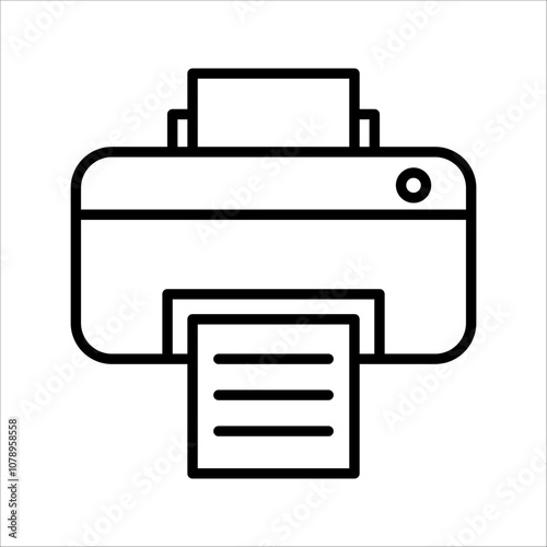 Print icon. Black and white outlined printer icon with blank and printed paper. simple clean vector illustration