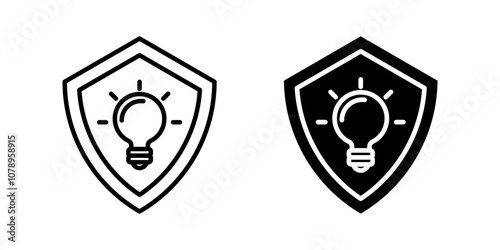 shield with lightbulb Icon set. Symbol isolated white background. vector illustration. color editable.