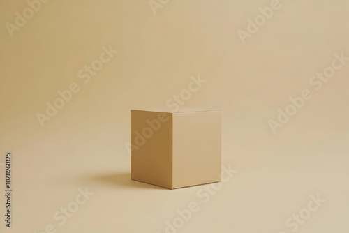 A simple, single brown box sits on a light brown background.