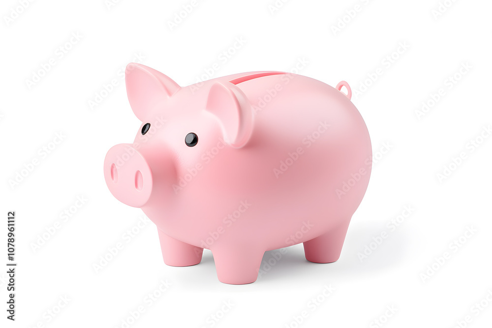 Cute pink piggy bank icon, 3D render, isolated on white background