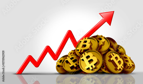Rising cryptocurrency as higher Bitcoin Price and Cryptocurrencies or crypto rise and high Prices in value as Market dynamics and trading speculation as a business concept as an arrow going up.