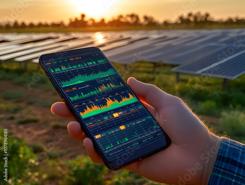 Instalación de paneles solares controlada con teléfono inteligente