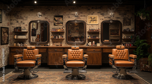 Retro 1950s Barber Shop with Modern Tablets - Generative AI