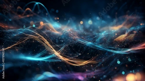 A mesmerizing display of vibrant light waves intertwining, showcasing a harmonious blend of colors and energy in abstract art.