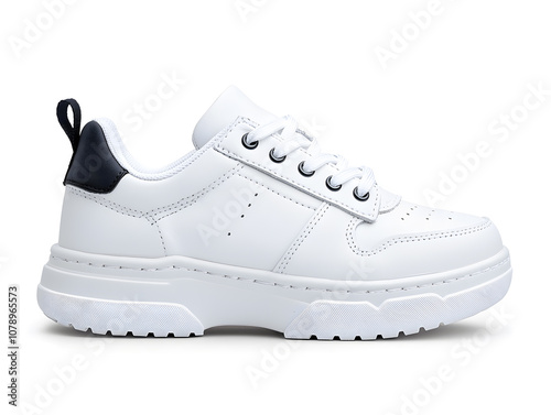 Stylish platform white sneakers mock up isolated on white background