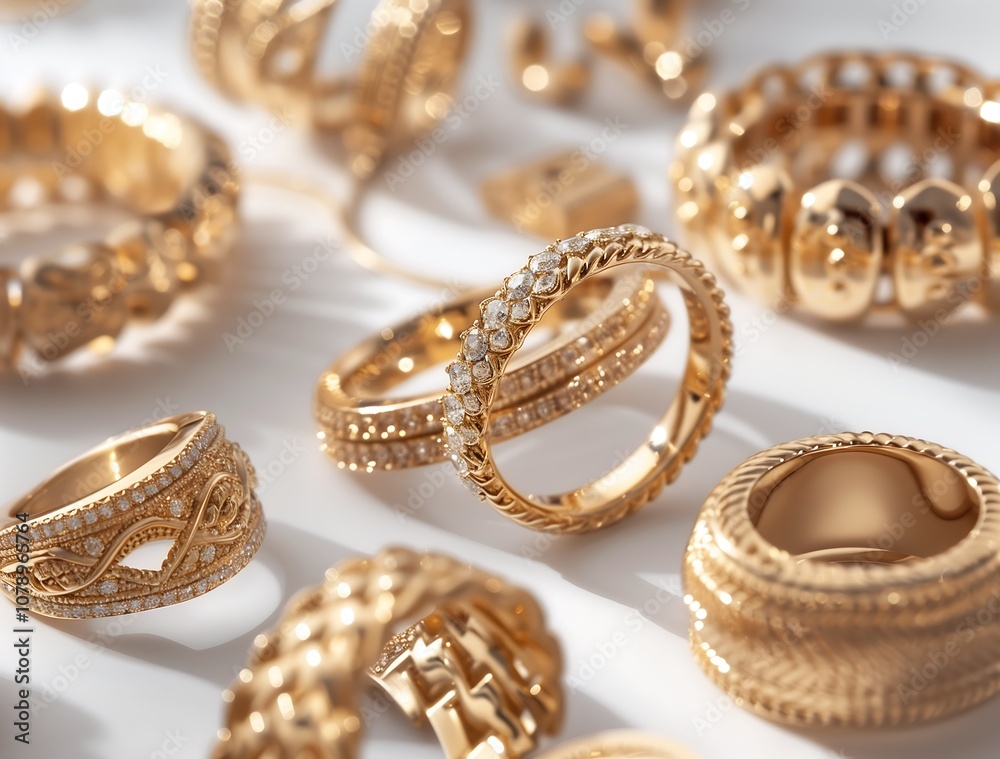a close up of a bunch of gold rings on a table a close up of a bunch of gold rings on a table