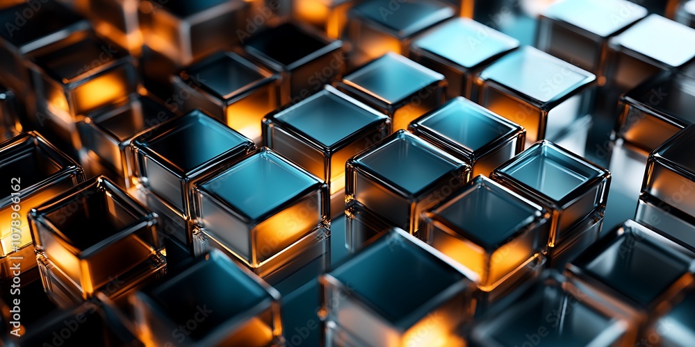 Obraz premium a close up of a bunch of shiny cubes with lights