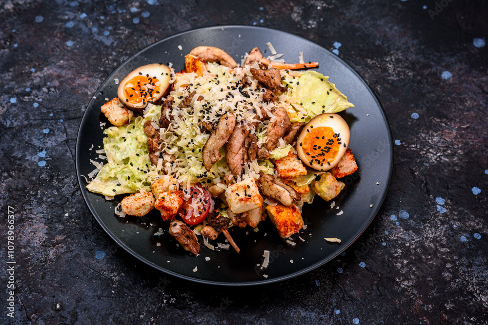 Caesar Salad with Grilled Chicken and Soft-Boiled Egg Caesar Salad with Grilled Chicken and Soft-Boiled Egg