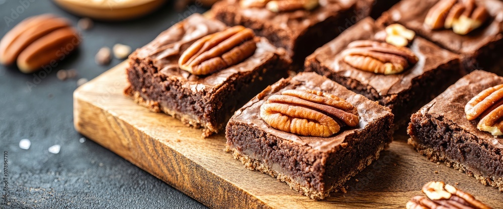 Delicious Chocolate Brownies Topped with Pecans