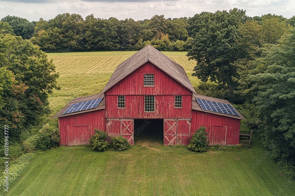 Aerial View of Large-Scale Solar Panel Installation on Barns and Farm Buildings in Rural USA – Sustainable Energy for Agriculture
Aerial View of Large-Scale Solar Panel Installation on Barns and Farm Buildings in Rural USA – Sustainable Energy for Agriculture