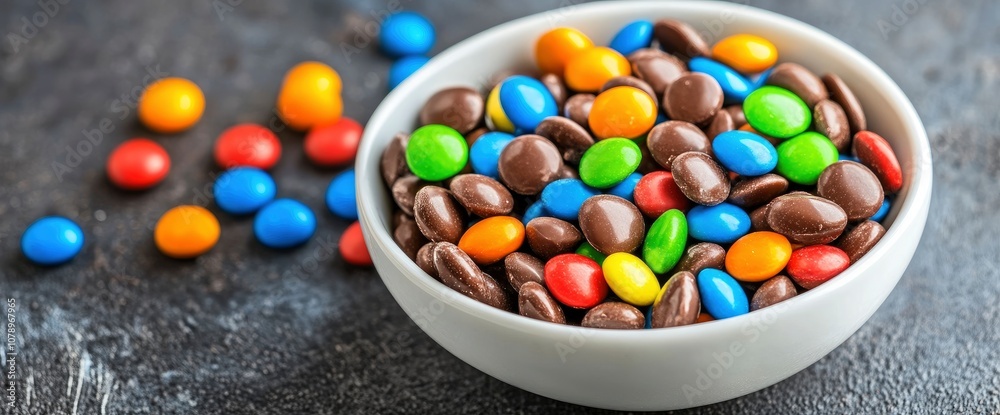 Colorful Chocolate Candy in a White Bowl Colorful Chocolate Candy in a White Bowl