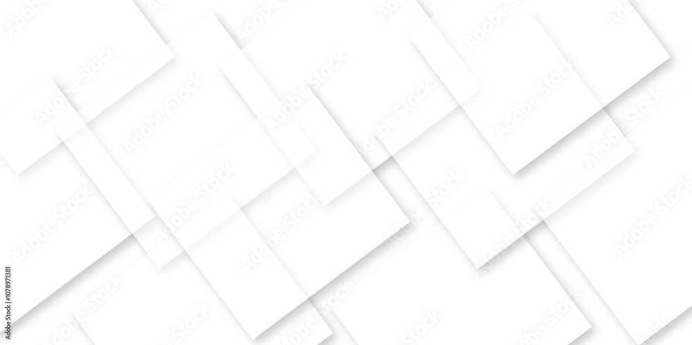 Modern white and gray technology concept diamond triangle geometric line background. Creative design with white boxes and 3d white rectangle business card. soft shadows as pattern, top view. squares.