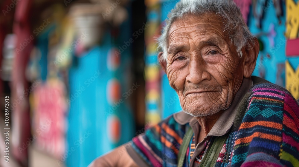 Embracing a colorful setting, a wise elderly man's thoughtful expression reflects a lifetime of experiences and life lessons Embracing a colorful setting, a wise elderly man's thoughtful expression reflects a lifetime of experiences and life lessons