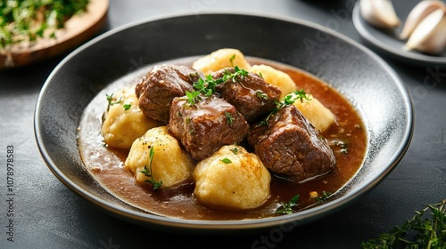 Delicious Beef Stew with Dumplings and Herbs