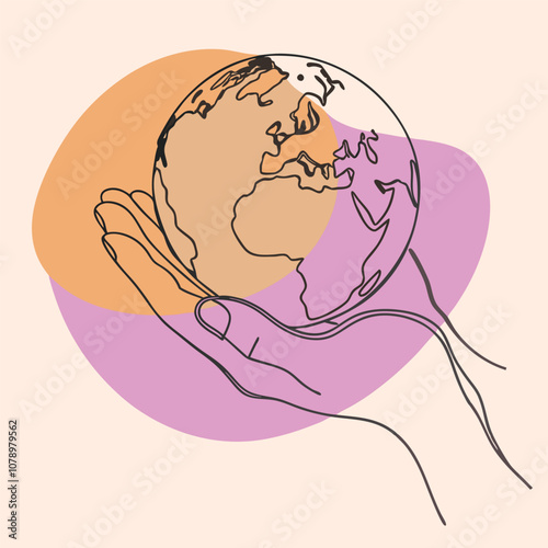 Hand Holding Globe Line Art