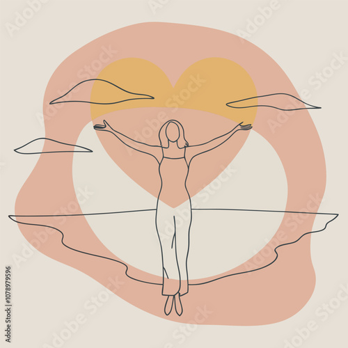 Woman Embracing Nature Line Art