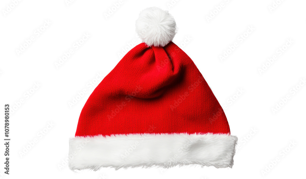 Santa hat with white fur trim on transparent background