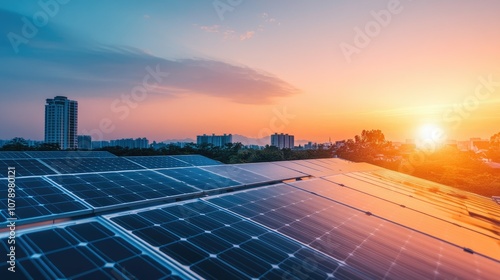 Wallpaper Mural Solar Panels at Sunset Over Cityscape Torontodigital.ca